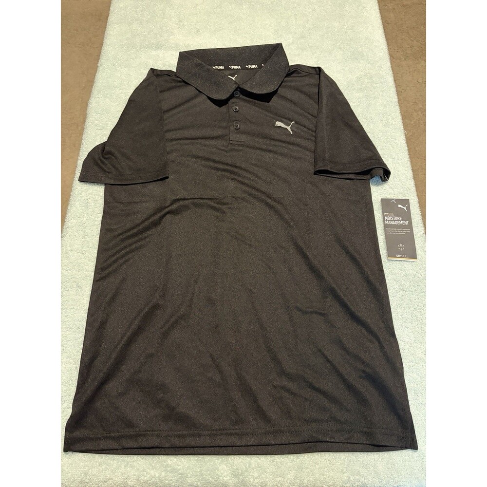 PUMA Mens L Active Essentials Polo Shirt Black DryCELL Golf Performance NWT